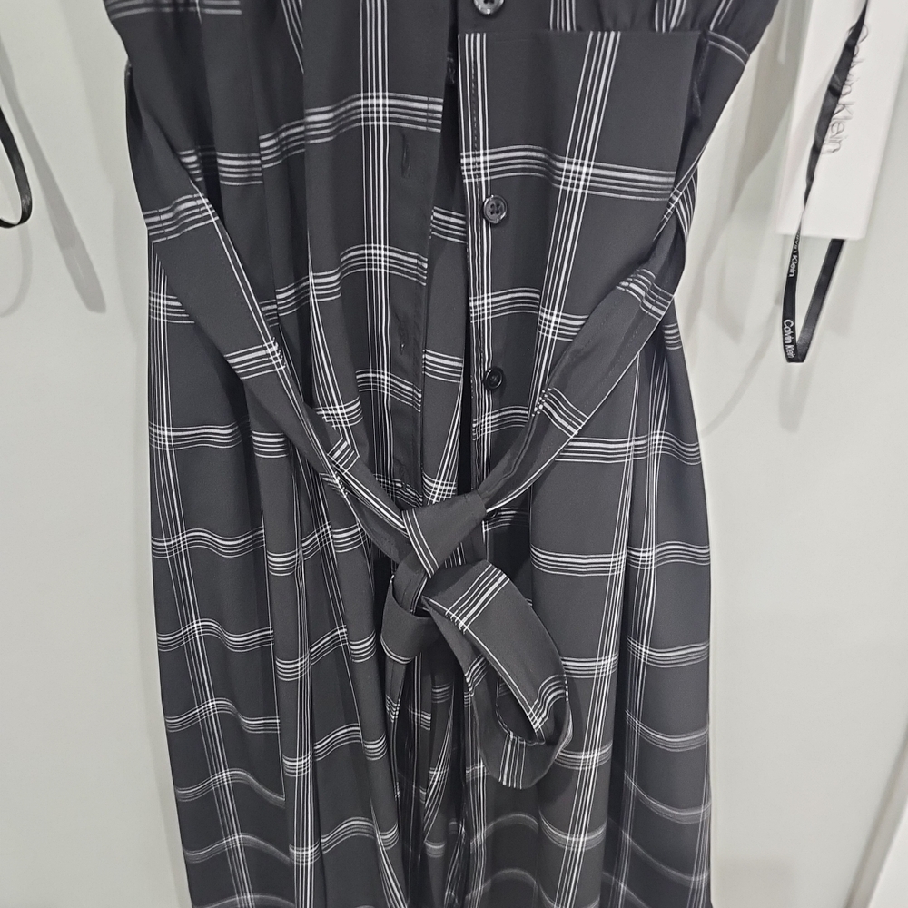 New.Calvin Klein Black and White Checkered Midi Dress - Picture 4 of 6